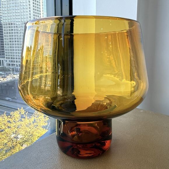 Blenko Handmade Glass 7122 Large Bowl Vase Wheat John Nickerson Art Glass 9 1/4” - Picture 7 of 11